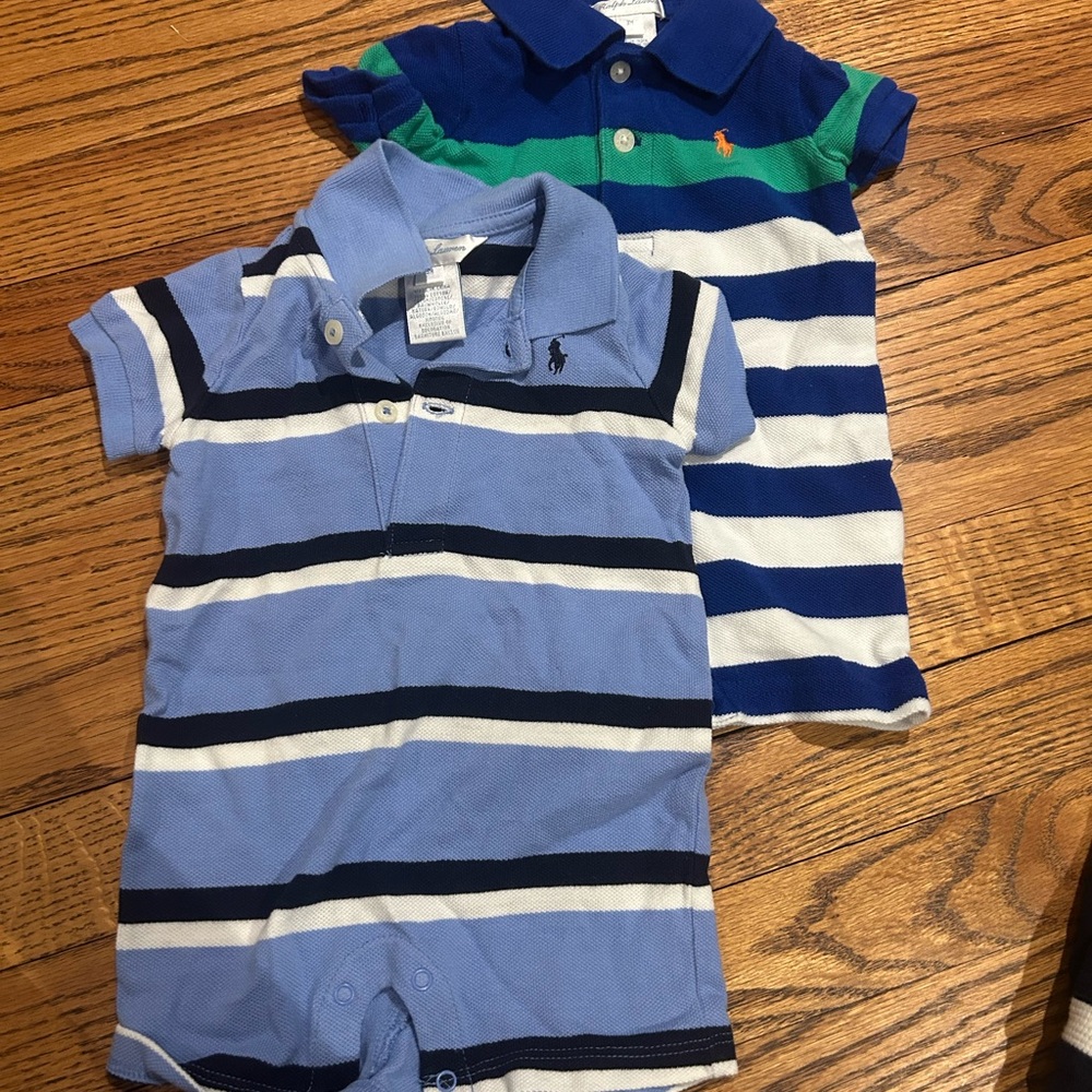 Ralph Lauren Baby Polo Rompers - Blue and Green Stripes